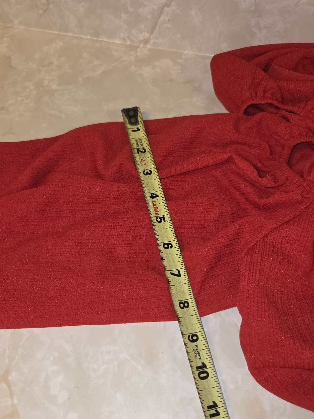 Ruched Red Long-Sleeve Mini Dress - Picture 10 of 11